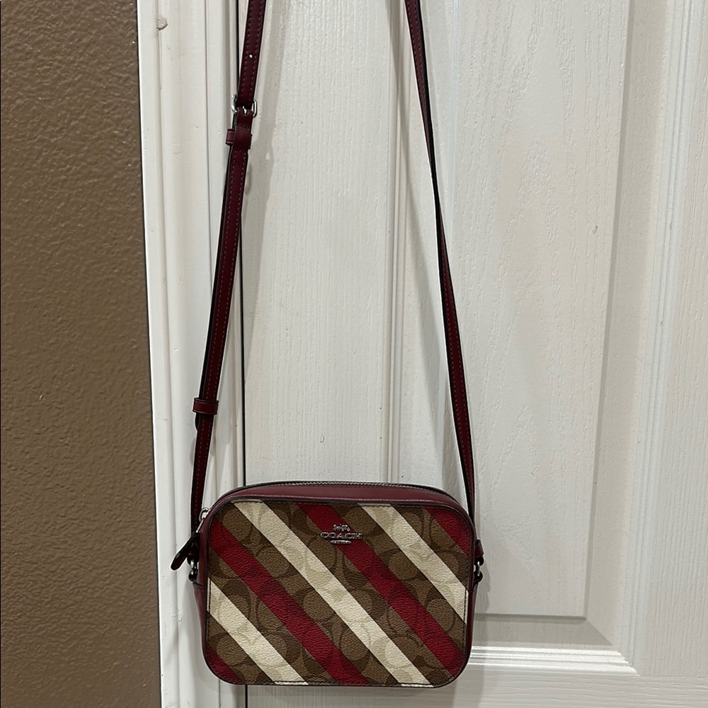 Coach Red and Brown Crossbody Bag with Geometric Design